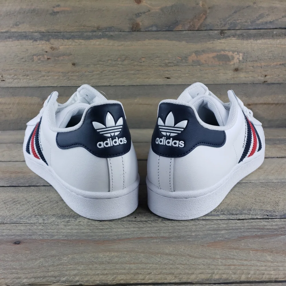 adidas Superstar Originals Men's Shoes White/Red/Dark Navy Shell Toe - Picture 4 of 10